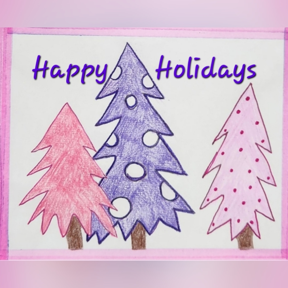 Original Art Work by Seller Pink purple Trees Business Thank You Card